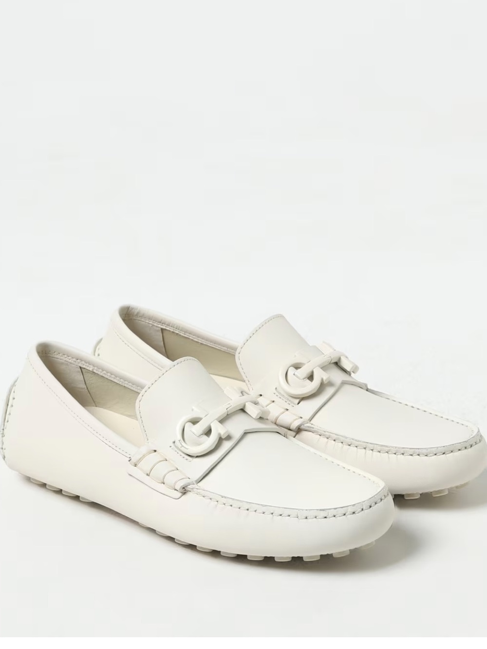 Ferragamo grazioso  Men's White Leather Slip-On Driving Loafers 7.5